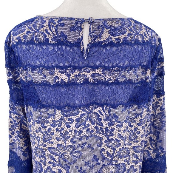 NEW - REBECCA TAYLOR 100% Silk Mini Shift Dress Lace Detail Blue - Size 6 - Picture 7 of 12